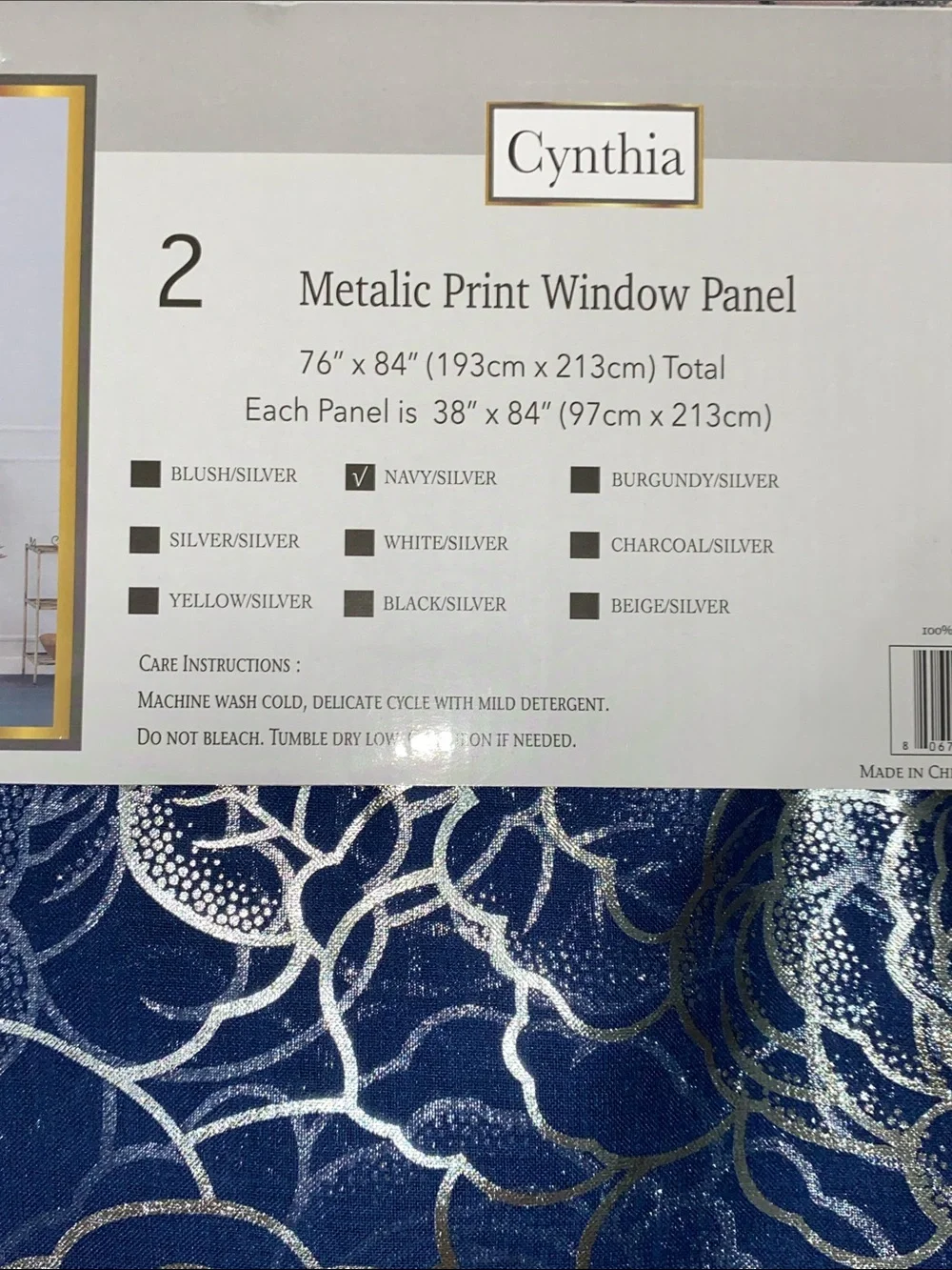 Cynthia Metallic Print Window Panel Set – Navy & Silver 76